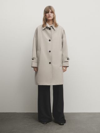 Massimo Dutti + Cropped Trench Coat With Padded Interior