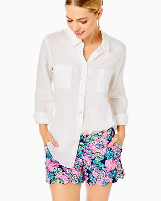 Lilly Pulitzer + Sea View Linen Button Down Top