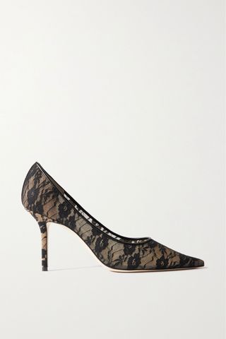Jimmy Choo + Love 85 Leather-Trimmed Lace Pumps