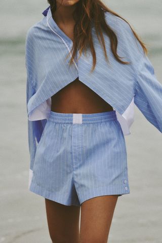 Zara + Striped Poplin Shorts
