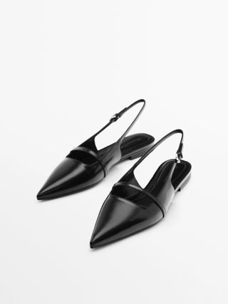 Massimo Dutti + Flat Leather Slingback Shoes