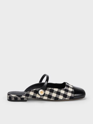 Charles & Keith + Multicoloured Pearl Embellished Gingham Flat Mules