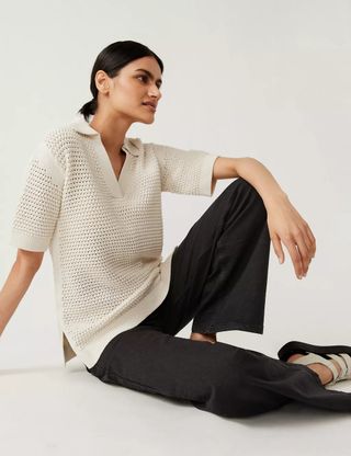 M&S Collection + Pure Cotton Collared Knitted Top