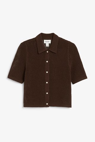 Monki + Brown Short Sleeved Crochet Top