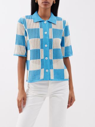 Lovebirds + Crochet-Knit Cotton Short-Sleeved Shirt