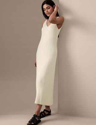 Autograph + Silk Rich Ribbed Knitted V-Neck Midi Dress