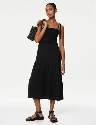 M&S Collection + Pure Cotton Jersey Shirred Midi Dress