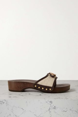 Scholl x Issimo + Pescura Buckled Leather-Trimmed Canvas Clogs