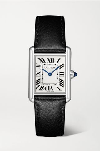Cartier + Tank Must 22mm Stainless Steel and Textured-Leather Watch