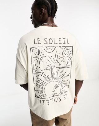 Asos Design + Asos Design Oversized T-Shirt in Ecru With Sun Back Print