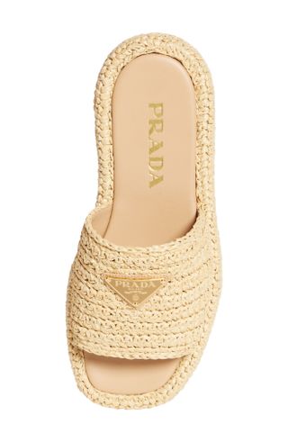 Prada + Raffia Flatform Slide Sandals