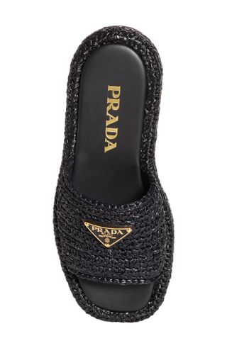 Prada + Raffia Flatform Slide Sandals