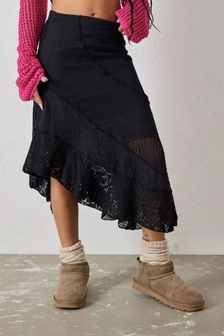 Urban Outfitters + UO Black Textured Asymmetric Midi Skirt