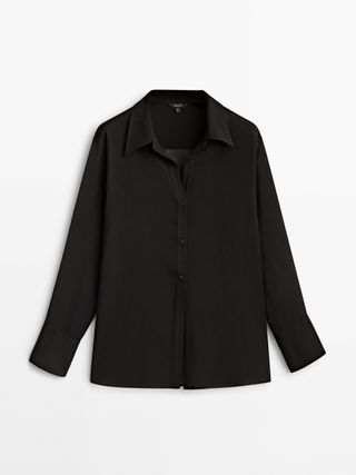 Massimo Dutti + Flowing Black Wool Blend Shirt