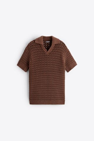 Zara + Crochet Knit Polo Top