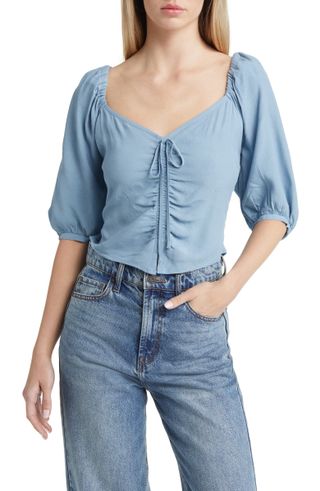Open Edit + Tie Front Puff Sleeve Blouse