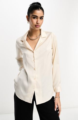 Asos Design + Relaxed Fit Satin Button-Up Shirt