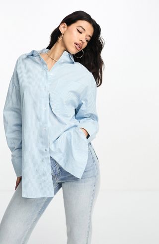 Asos Design + Stripe Oversize Oxford Button-Up Shirt