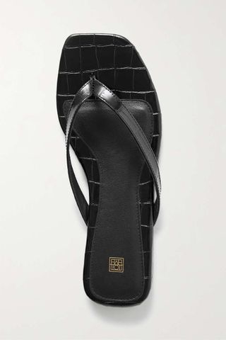 Toteme + Croc-Effect Leather Flip Flops