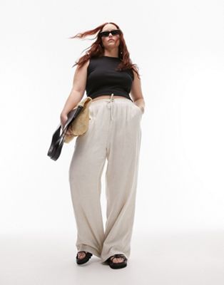 Topshop + Curve Co-Ord Sand Linen Wide Leg Relaxed Trouser