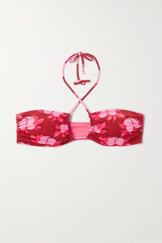 Fisch + Pinel Ruched Floral-Print Stretch-ECONYL Halterneck Bikini Top
