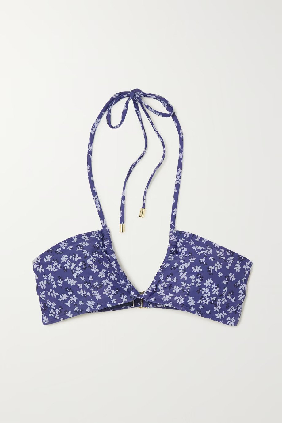 Peony + + Net Sustain Ruched Floral-Print Stretch-ECONYL Halterneck Bikini Top