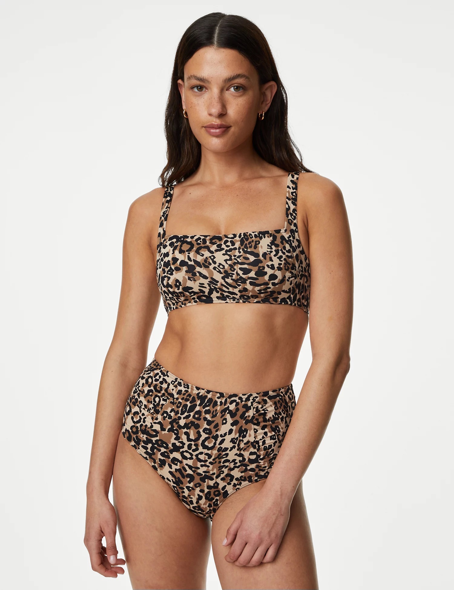 M&S Collection + Printed Padded Square Neck Bikini Top