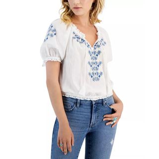 Lucky Brand + Embroidered Peasant Top