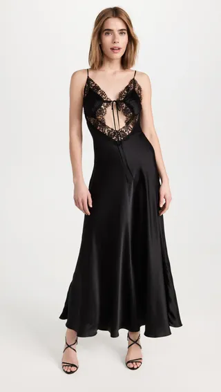 Rodarte + Silk Satin Bias Dress with Lace Details