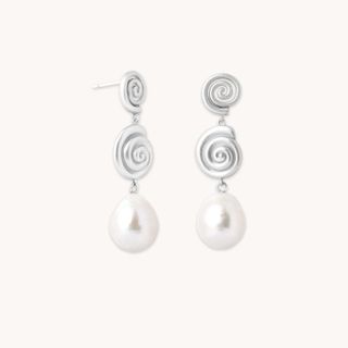 Astrid & Miyu + Pearl & Shell Drop Stud Earrings in Silver