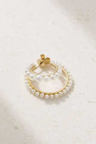 Sophie Bille Brahe + Petite Boucle Perle 14-Karat Recycled Gold Pearl Single Hoop Earring