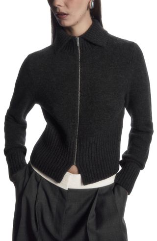 Cos + Wool Zip-Up Crop Cardigan