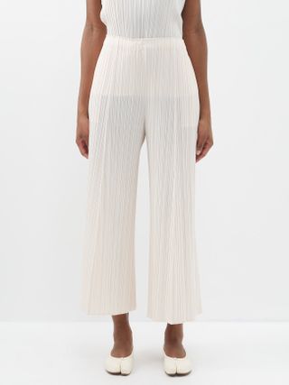 Pleats Please Issey Miyake + Cropped Technical-Pleated Trousers