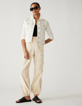 M&S Collection + Pure Cotton Cuffed Parachute Trousers
