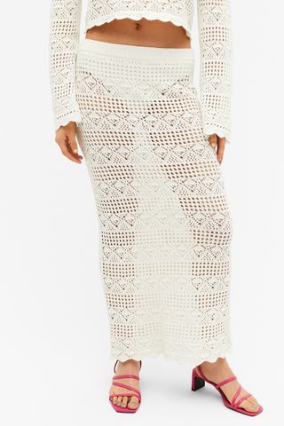 Monki + White Crochet Style Midi Skirt
