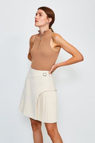 Karen Millen + Buckle Detail Pleated Mini Skirt