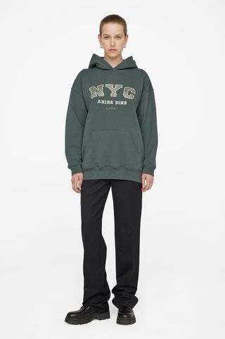 Anine Bing + Vincent Hoodie NYC in Charcoal Green