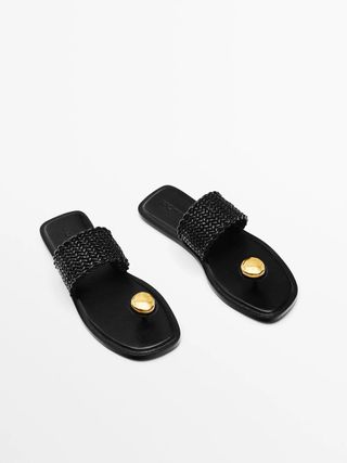 Massimo Dutti + Braided Sandals With Rhinestone Toe Detail