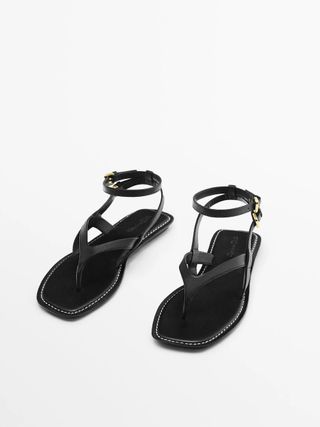 Massimo Dutti + Leather Sandals With Stitched Insoles