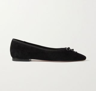 Porte & Paire + Bow-Embellished Suede Ballet Flats
