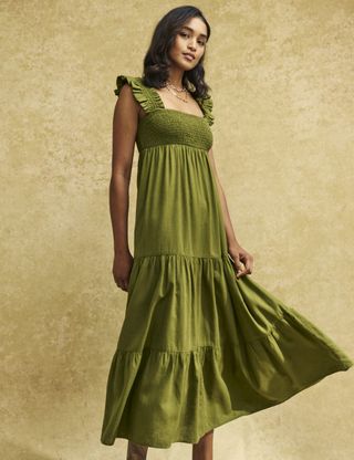 Nobody's Child + Olive Green Smock Maya Midi Dress