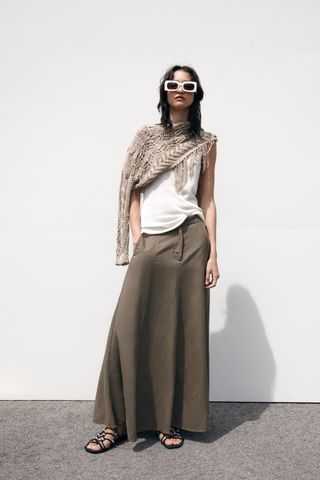 Zara + Long Linen Blend Skirt