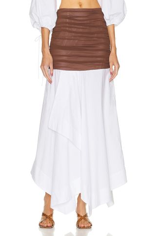 Helsa + Cotton Poplin Skirt With Sheer Overlay