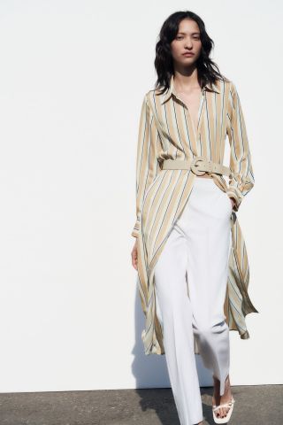 Zara + Striped Belted Shirt Dress