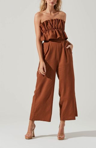 Astr the Label + Ruffle Bodice Tie Back Strapless Jumpsuit
