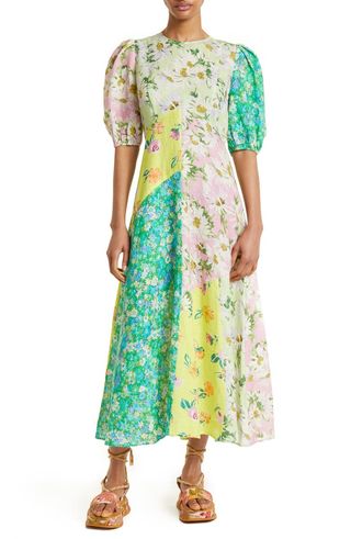 Alemais + Kenzie Floral Patchwork Linen Midi Dress