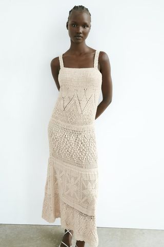 Zara + Sequin Crochet Knit Long Dress