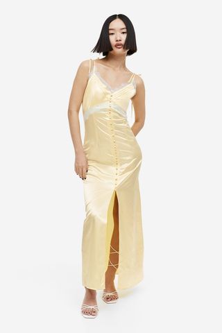 H&M + Lace-Trimmed Satin Slip Dress