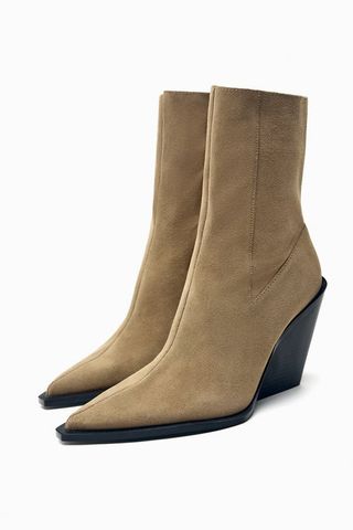 Zara + Leather Cowboy-Heel Boots