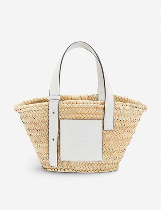 Loewe + Basket Raffia and Leather Tote Bag